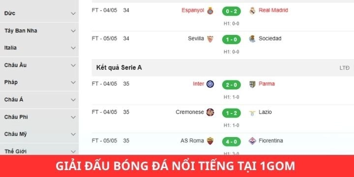 Khám phá các giải đấu nổi tiếng khi theo dõi trang web 1gom