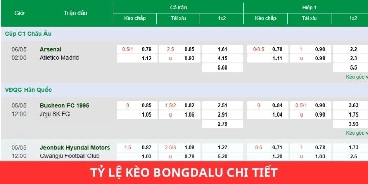 Bongdalu cập nhật tỷ lệ kèo chất lượng hàng đầu hiện nay